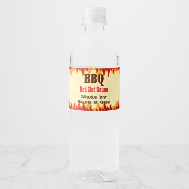 Custom GRILLEN Hot Sauce Label mit Red Flames Wasserflaschenetikett (Vorderseite)