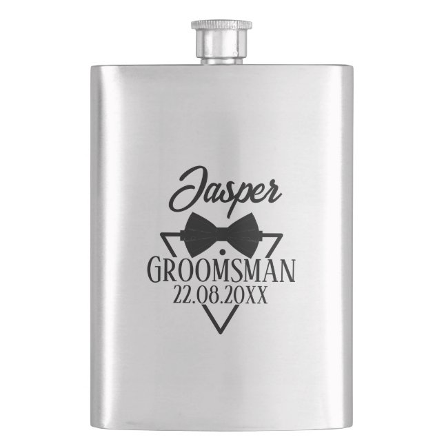 Custom Groomsman Name Bow Tie Wedding Party Gift Flachmann (Vorderseite)