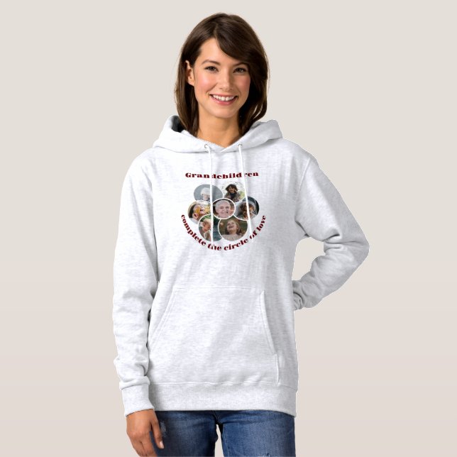 Custom Großmutter/Kinder 7 Circle Foto Collage Hoodie (Vorne ganz)