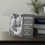 Custom Großvater Nickname Vatertag Kinder Foto Fotoplatte<br><div class="desc">Großvater ist für alte Männer, also ist er etwas phantastischeres stattdessen! Diese coole Zitat-Foto-Plakette mit seinem bevorzugten Spitznamen ist perfekt für Vatertag, Geburtstag, oder um zu feiern, ein neuer Großvater oder Großvater zu sein. Das Sprichwort "[Nickname], denn Großvater ist für alte Typ" ist in weißer Schrift auf einem Kreideboden, neben...</div>