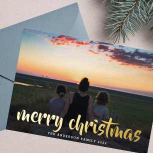 Custom Gruß Gold Frohe Weihnachtsfamilie Foto Folien Feiertagskarte