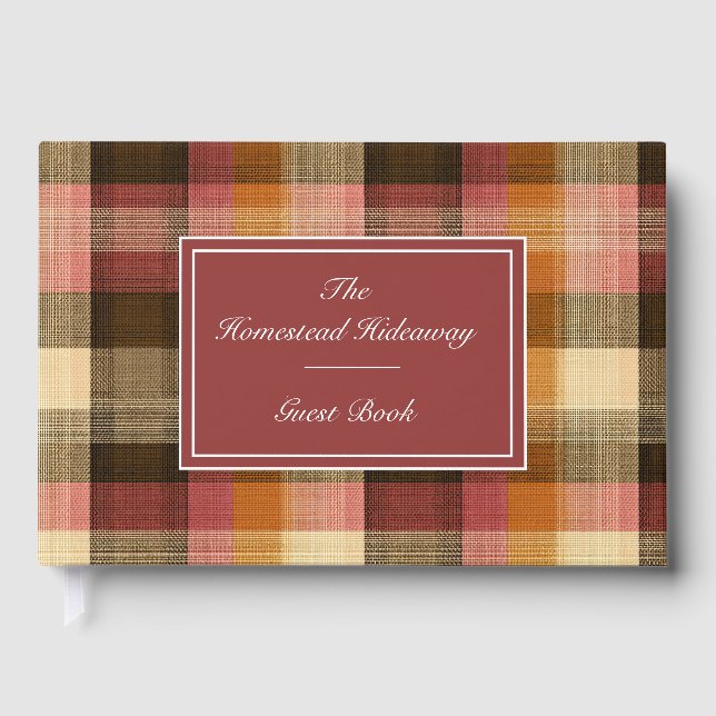 Custom Guest Book Gingham Style Vacation Rentals Gästebuch (Vorderseite)