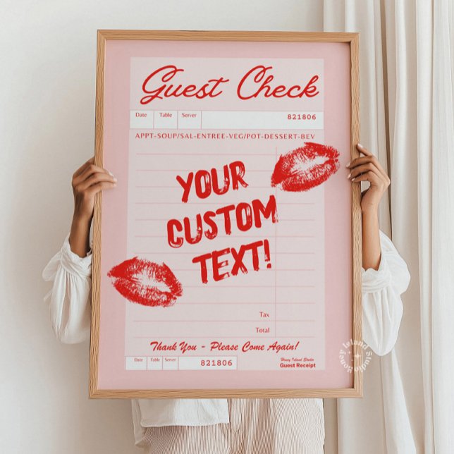 Custom Guest Karo Personalisiert Quote Red Poster (Custom Guest Check Personalized Quote Red Poster)