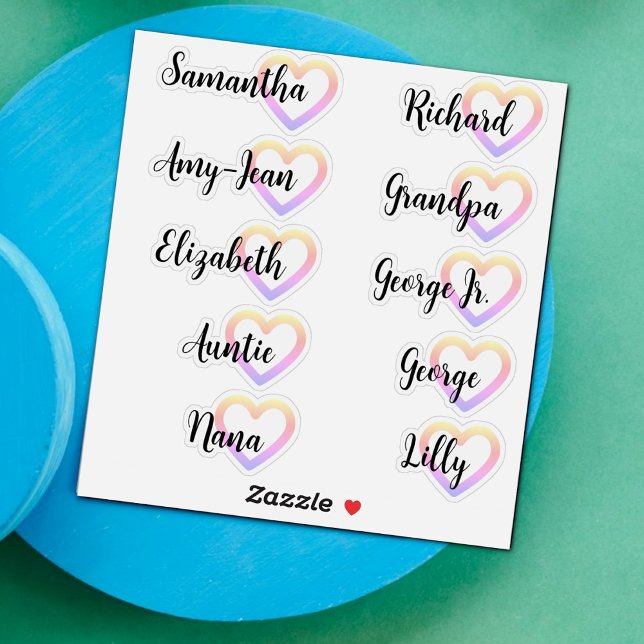 Custom Guest List 10 Names Calligraphy Ombre Heart Aufkleber (Von Creator hochgeladen)