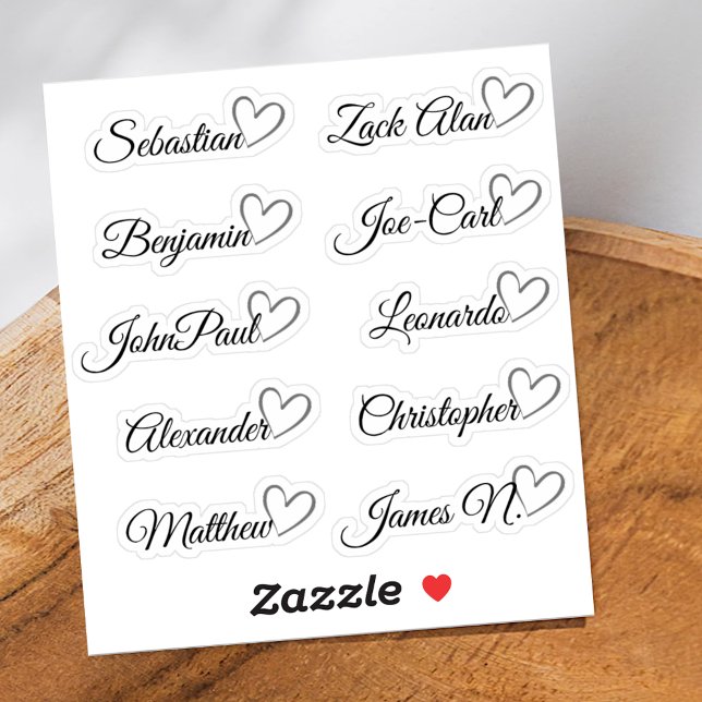 Custom Guest List 10 Names Gray Calligraphy Heart Aufkleber (Von Creator hochgeladen)
