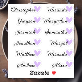 Custom Guest List 12 Names Calligraphy Lilac Heart Aufkleber