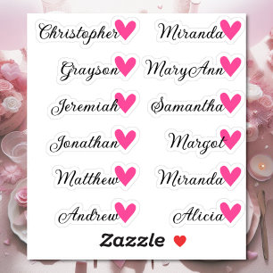 Custom Guest List 12 Names Calligraphy Pink Heart Aufkleber