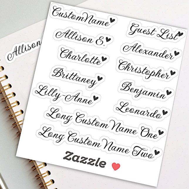 Custom Guest List 12 Names Calligraphy Tiny Heart Aufkleber (Von Creator hochgeladen)
