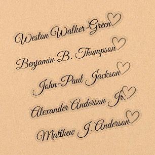 Custom Guest List 5 Long Names Calligraphy Herz Aufkleber
