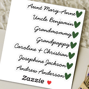 Custom Guest List 7 Names Calligraphy Green Heart Aufkleber