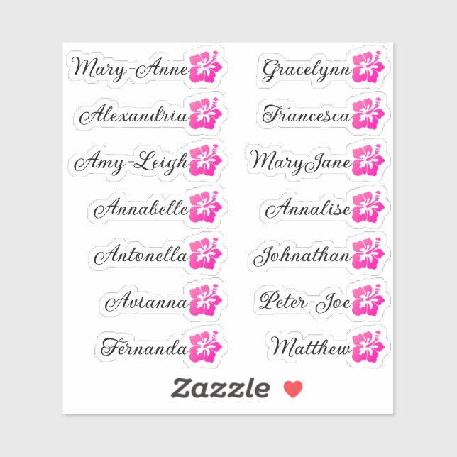 Custom Guest List Calligraphy Hawaii Bright Pink Aufkleber (Blatt)