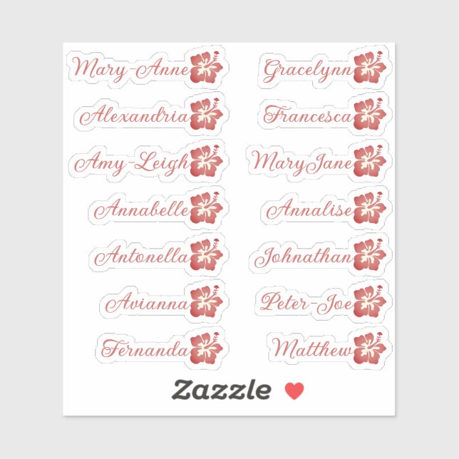 Custom Guest List Name Calligraphy Hawaii Soft Red Aufkleber (Blatt)