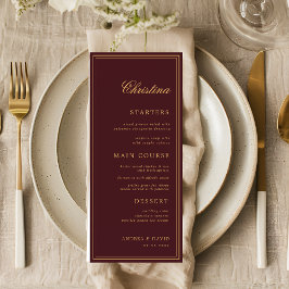 Custom Guest Name Burgundy Gold Place Card Menu Menükarte