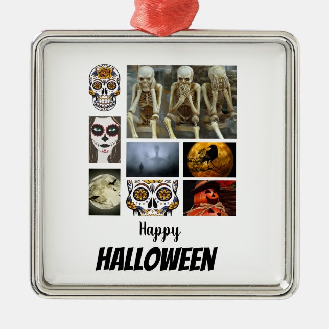 Custom Halloween 8 Foto Collage Ornament Aus Metall (Vorne)