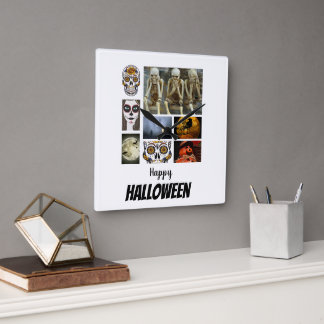 Custom Halloween 8 Foto Collage Quadratische Wanduhr