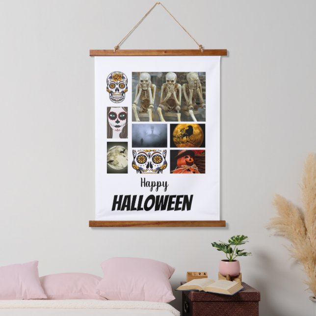 Custom Halloween 8 Foto Collage Wandteppich Mit Holzrahmen (Schlafzimmer)