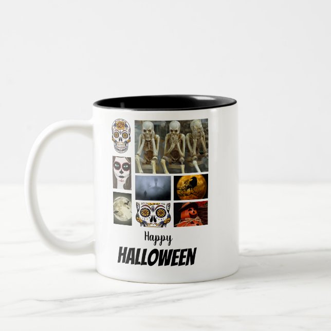Custom Halloween 8 Foto Collage Zweifarbige Tasse (Links)