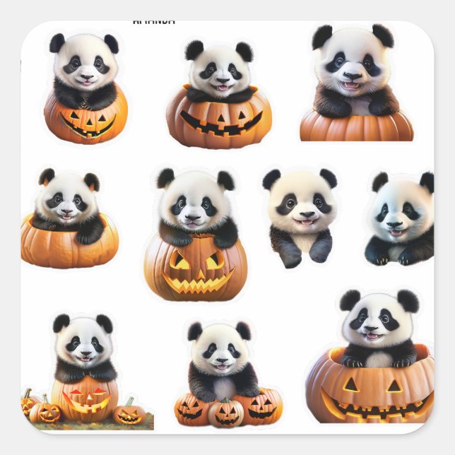 Custom Halloween Baby Panda personalisieren Niedli Quadratischer Aufkleber (Vorderseite)