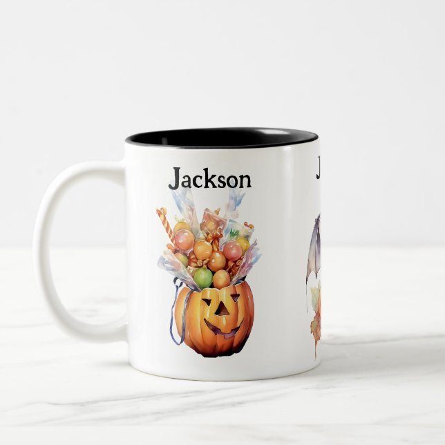 Custom Halloween Bat Pumpkin And  Zweifarbige Tasse (Links)