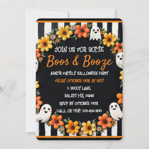 Custom Halloween 'Boos & Booze' Ghost & Floral Einladung
