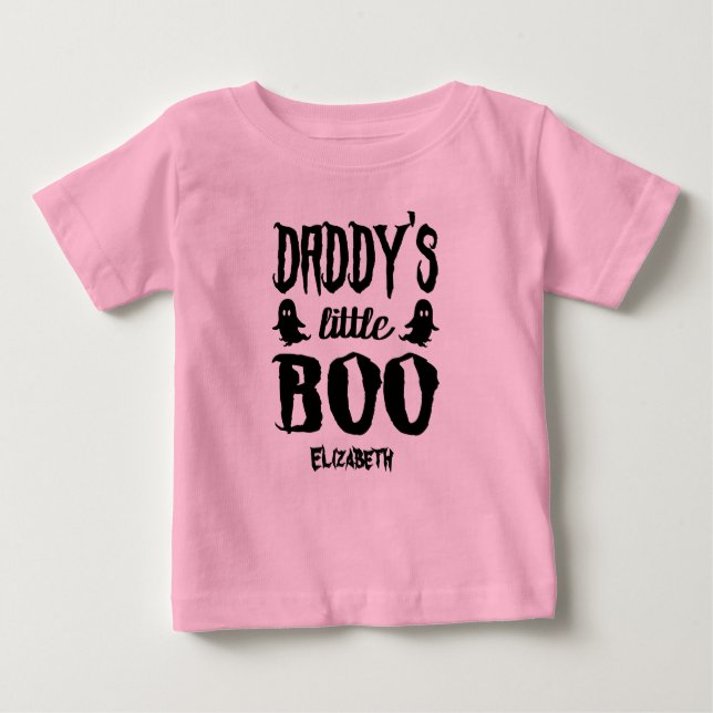 Custom Halloween Daddy's Little Boo Black Pink Baby T-shirt (Vorderseite)