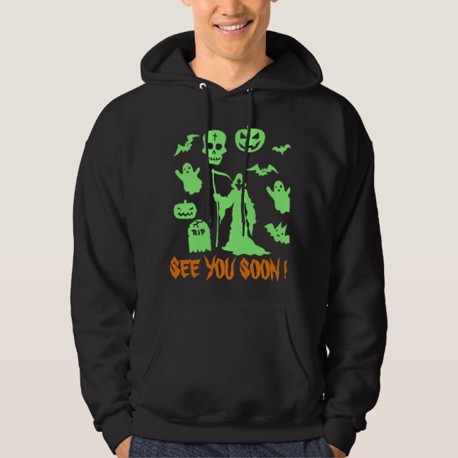 Custom Halloween Grim Sensenmann Pun sehen Sie bal Hoodie (Vorderseite)