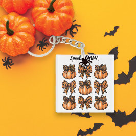 Custom Halloween Leopart Bow Pumpkin Coquette Schlüsselanhänger