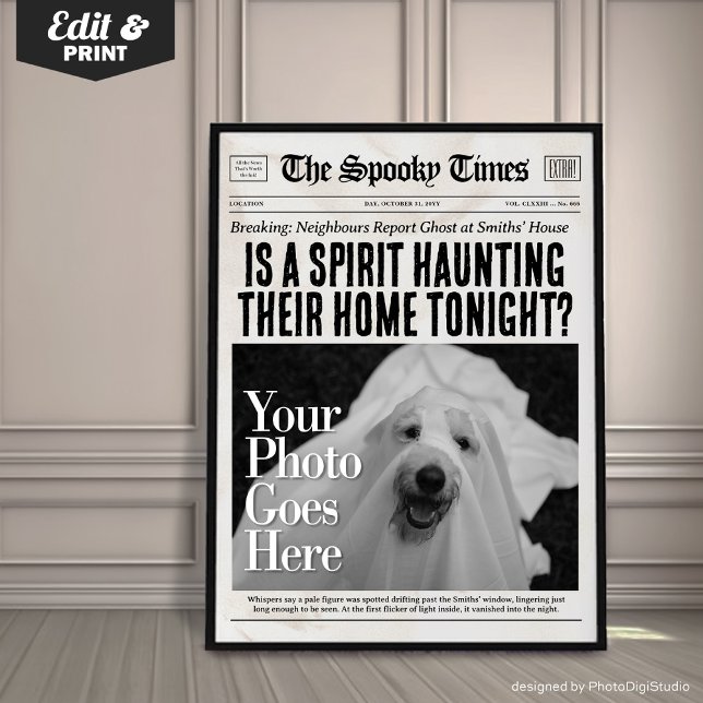Custom Halloween Newspaper Wall Art Ghost Sighting Poster (Custom Halloween Newspaper Wall Art Ghost Sighting | trendy halloween decor | halloween poster)