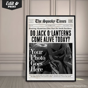 Custom Halloween Newspaper Wall Art Jack O'Lantern Poster