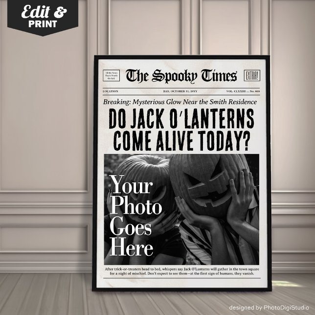 Custom Halloween Newspaper Wall Art Jack O'Lantern Poster (Custom Halloween Newspaper Wall Art Jack O'Lantern | newspaper wall art | fun halloween print)