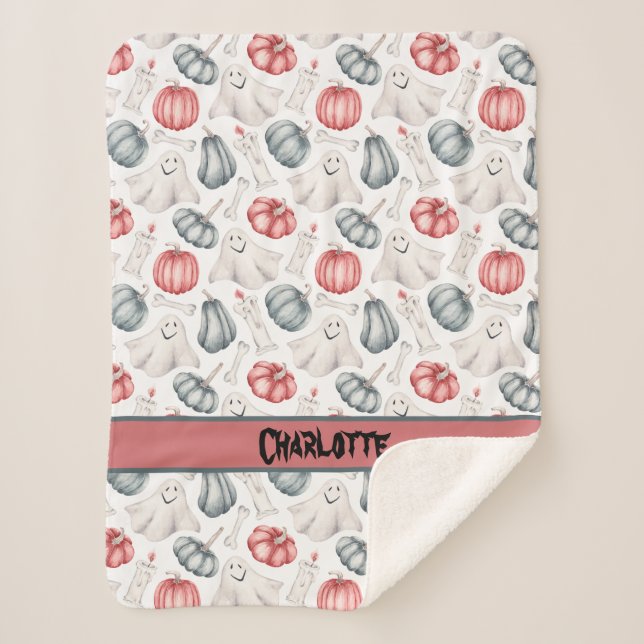 Custom Halloween Niedlich Ghost Bone Candle Pumpki Sherpadecke (Vorderseite)