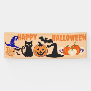 Custom Halloween-Party Banner, Black Cat Pumpkin Banner