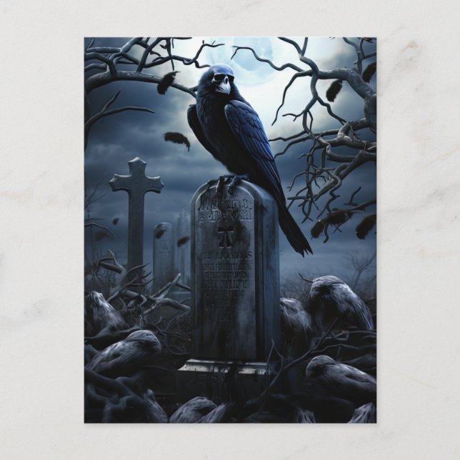 Custom Halloween-Party Gothic Raven Graveyard Postkarte (Vorderseite)