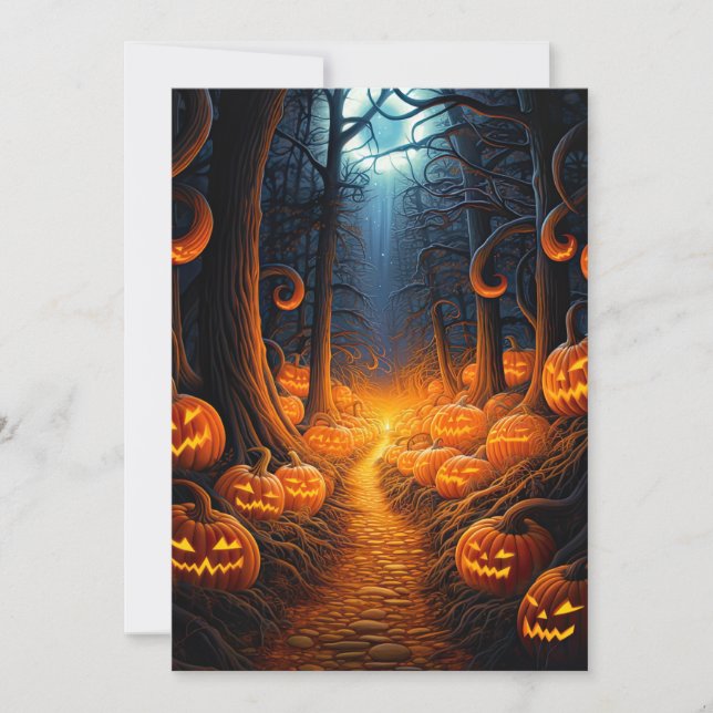 Custom Halloween-Party Pumpkin Creepy Forest Einladung (Vorderseite)