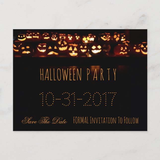 Custom Halloween-Party Save the Date Pumpkin Ankündigungspostkarte (Vorderseite)