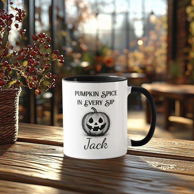 Custom Halloween - Schwarz-Weiß-Pumpkin-Design Tasse (Von Creator hochgeladen)