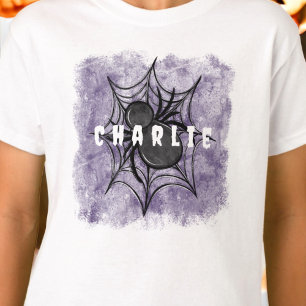Custom Halloween Spooky Black Spider im Web T-Shirt