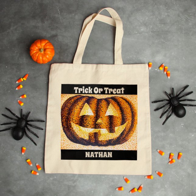 Custom Halloween Trick oder Treat Pumpkin Tote Bag Tragetasche (Von Creator hochgeladen)