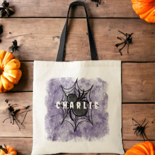 Custom Halloween Trick oder Treat Spider Web Lila Tragetasche