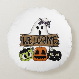 Custom Halloween Welcome Sign Round Pillow Rundes Kissen