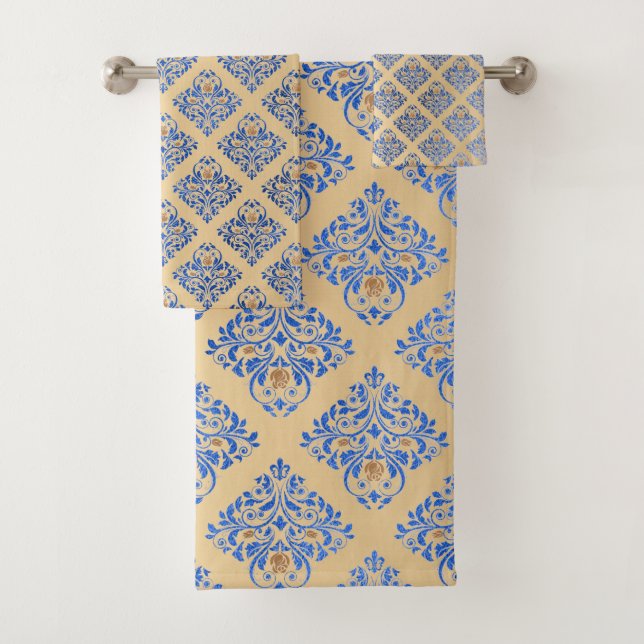 CUSTOM HAMPTON BLAUE GOLD BADEZIMMER TOWEL SET (Insitu)