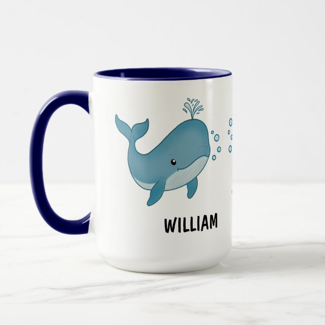 Custom Hand Drawn Cute Whale Coffee Mug Tasse (Links)