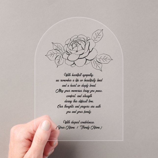 Custom Hand Drawn Flower Sympathy Acrylic Card Acryleinladungen (Insitu (Handheld))