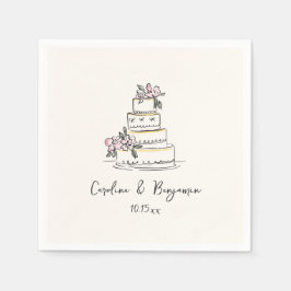 Custom Handwritten Pink Yellow Doodle Wedding Cake Serviette