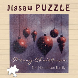 Custom Hanging Christmas Baubles Red on Violet - Puzzle