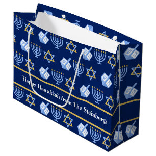 Custom Hanukkah Blue Menorah Dreidel Muster Große Geschenktüte