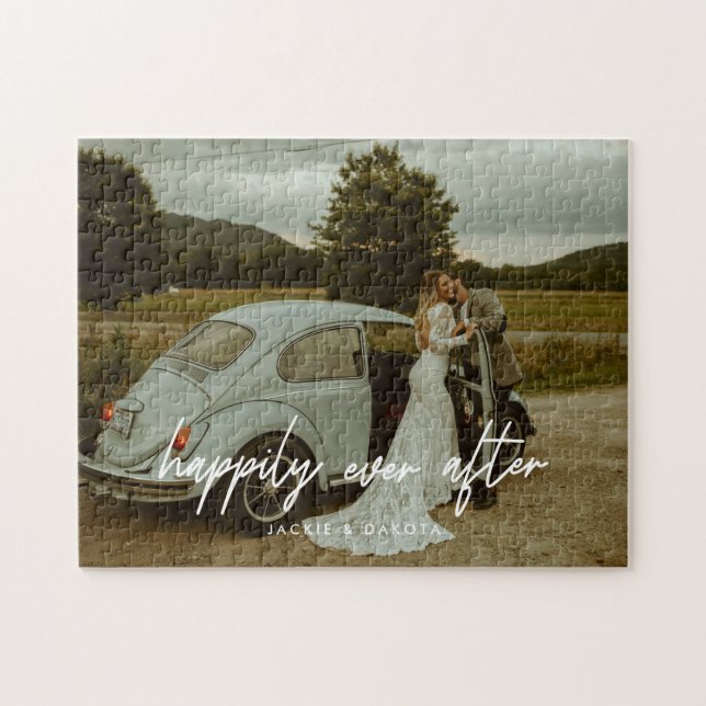 Custom "Happiey ever After" Wedding Couple Foto Puzzle (Horizontal)
