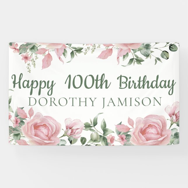 Custom Happy 100. Geburtstag Floral Banner (Horizontal)