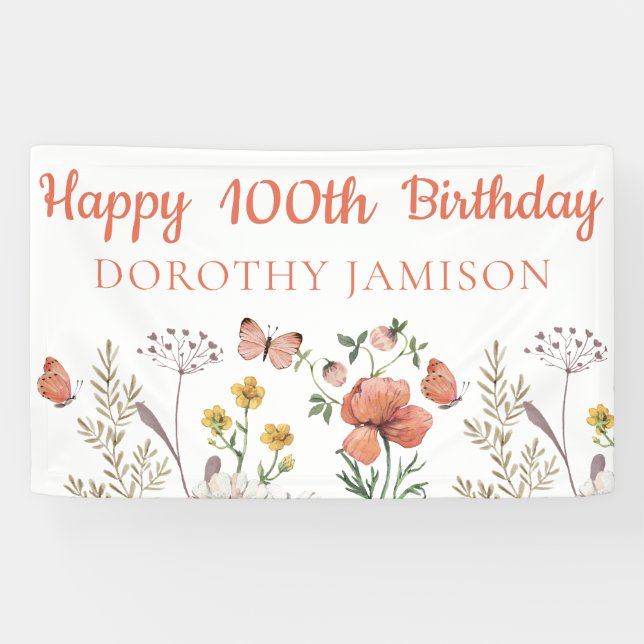 Custom Happy 100. Geburtstag Wildblumen Banner (Horizontal)