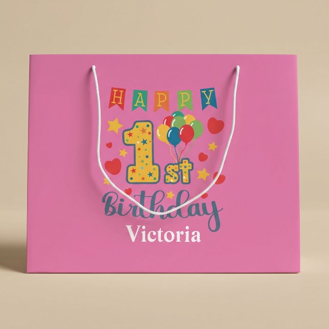 Custom Happy 1. Geburtstag Große Geschenktasche Geschenktüte (Von Creator hochgeladen)
